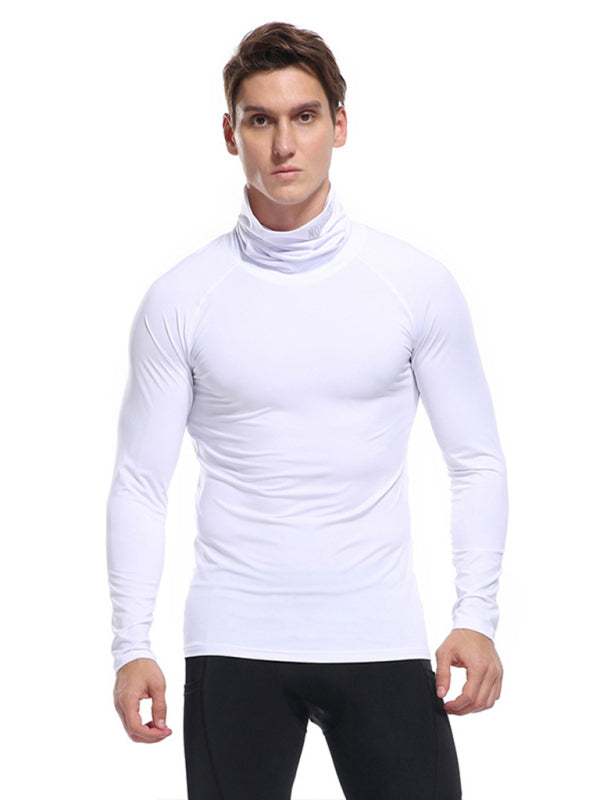 T-Shirts- Muscle Fit Solid Long Sleeve Mock Neck Sporty T-Shirt for Men- Chuzko Women Clothing