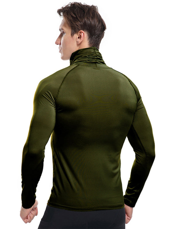 T-Shirts- Muscle Fit Solid Long Sleeve Mock Neck Sporty T-Shirt for Men- Chuzko Women Clothing