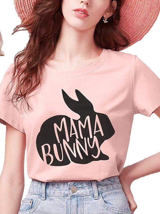 Tees- Easter Holly Week in a Women's Mama Bunny Tee- Pastel pink- Chuzko Women Clothing