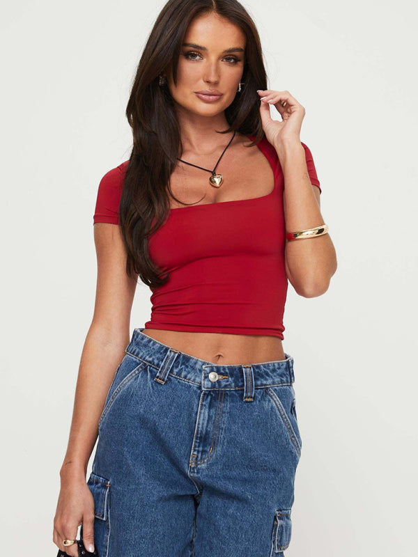 Tees- Essentials Fitted Crop Tee- - Chuzko Women Clothing