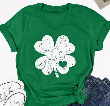 Tees- Women's St. Patrick's Day Tee with Lucky Clover- Chuzko Women Clothing