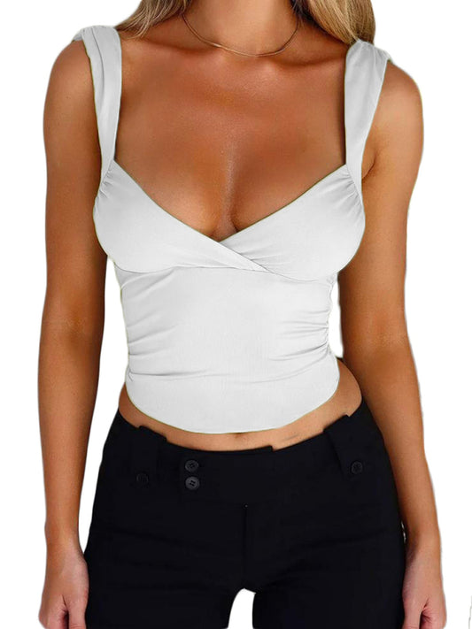 Summer Surplice V-Neck Fitted Top with Tie Back