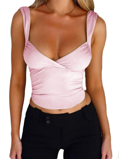 Summer Surplice V-Neck Fitted Top with Tie Back