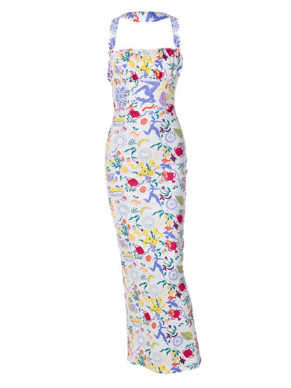 Elegant Strapless Floral Tube Scarf Maxi Dress