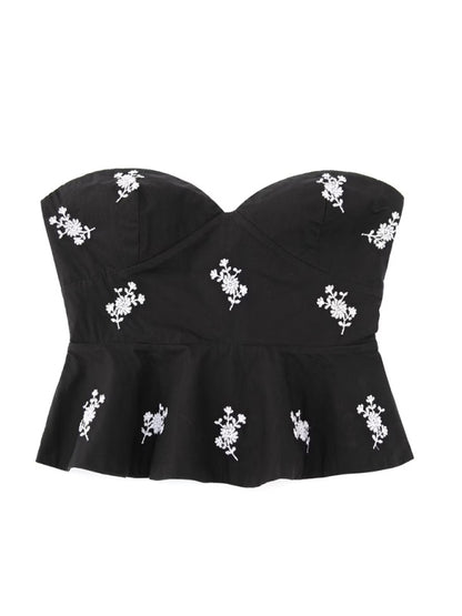 Tube Top- Summer Floral Embroidered Peplum Tube Top in Cotton- Chuzko Women Clothing