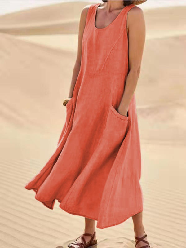 Tunic Dresses- Cotton Linen Tunic | Sleeveless Summer Dress- Chuzko Women Clothing