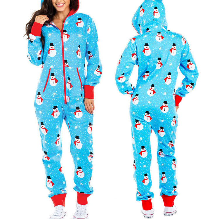 Cozy Christmas: Zip-Up Coveralls Hooded Jumpsuit for Xmas Xmas Coveralls - Chuzko Women Clothing