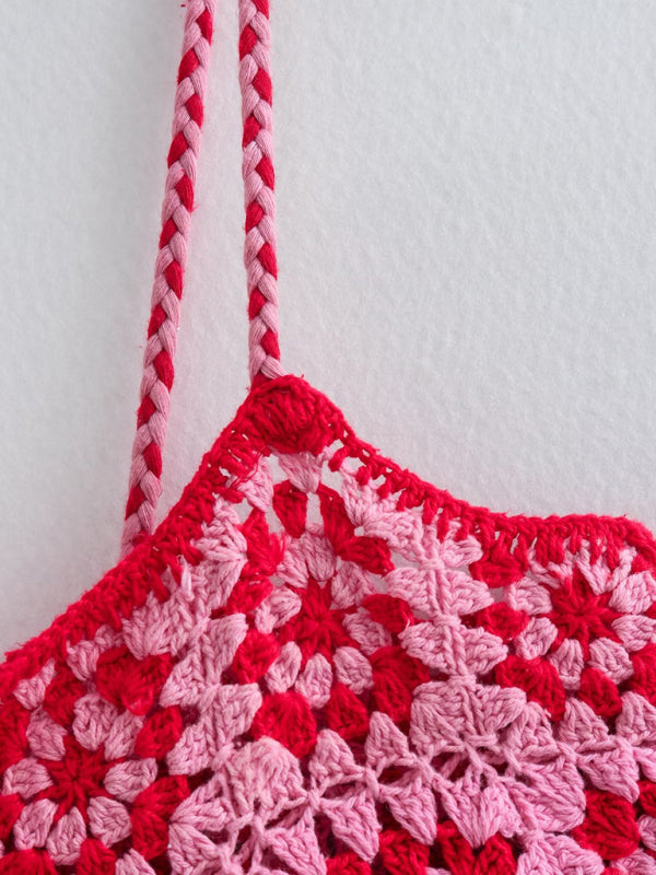 Vacation Dresses- Empire Waist Crochet Patchwork Vacation Dress- - Chuzko Women Clothing