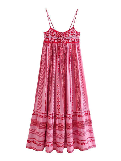 Vacation Dresses- Empire Waist Crochet Patchwork Vacation Dress- - Chuzko Women Clothing