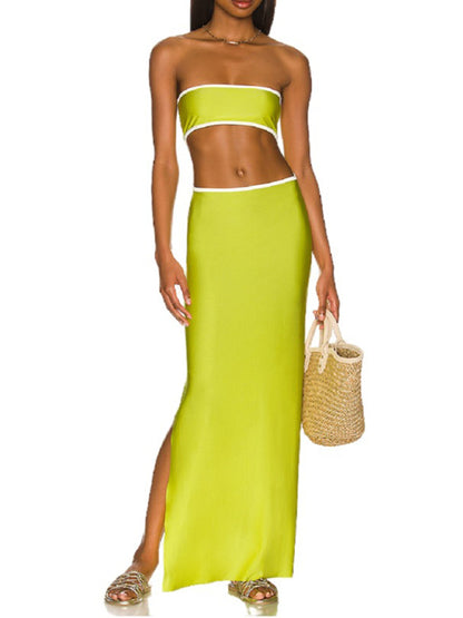 Vacation Dresses- Summer Slit Side Strapless Maxi Dress- Chuzko Women Clothing