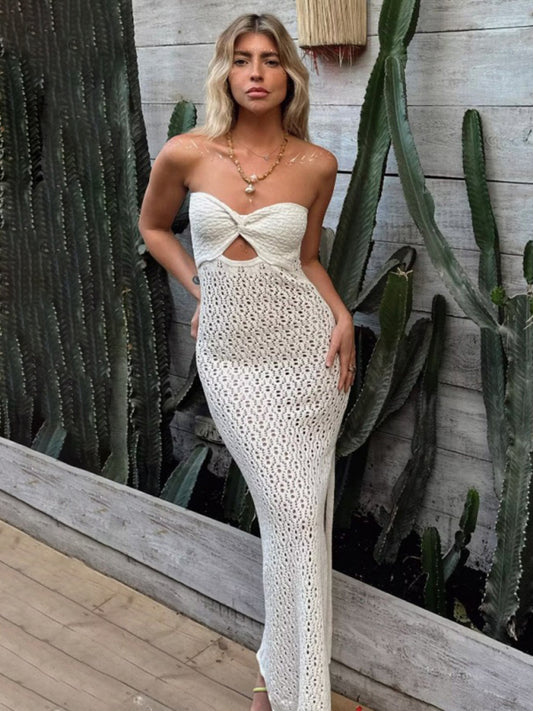 Vacation Knit Strapless Tube Cutout Mermaid Dress for Summer