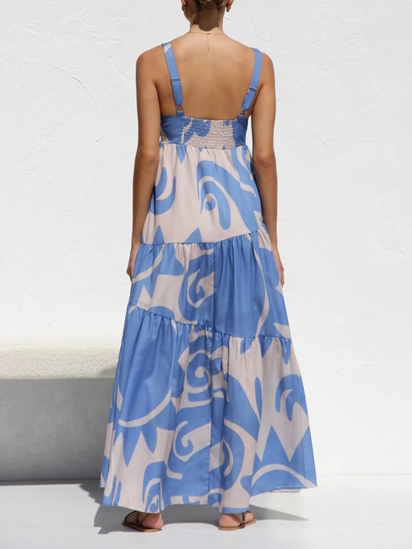 Vacation-ready Tiered Cami Maxi Dress in Pastel Print