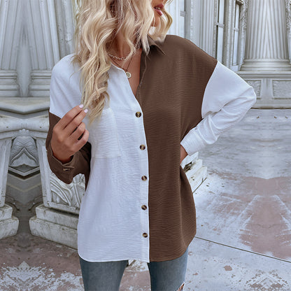 Women's Trendy Loose Shirt - Button Down Top with a Pocket Side Shirts - Chuzko Women Clothing
