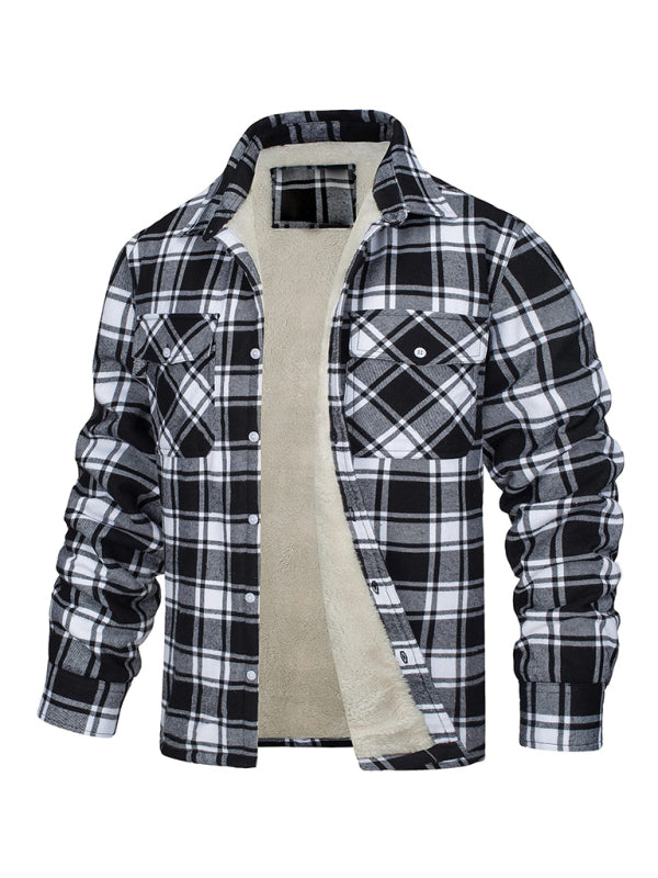 Warmer Jackets- Winter Men’s Fleece-Lined Flap Jacket in Plaid- Chuzko Women Clothing