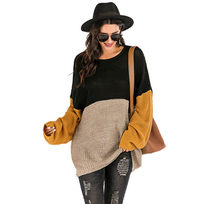 Knitted Color Block Drop Shoulder Mid Sweater Sweaters - Chuzko Women Clothing