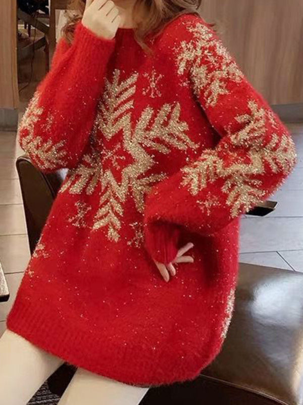 Xmas Sweaters- Festive Oversized Christmas & Thanksgiving Knit Sweater- Chuzko Women Clothing