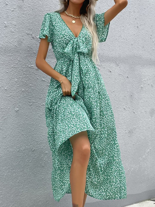 Ditsy Floral Tiered Dress with Butterfly Sleeves for Women Dress - Chuzko Women Clothing