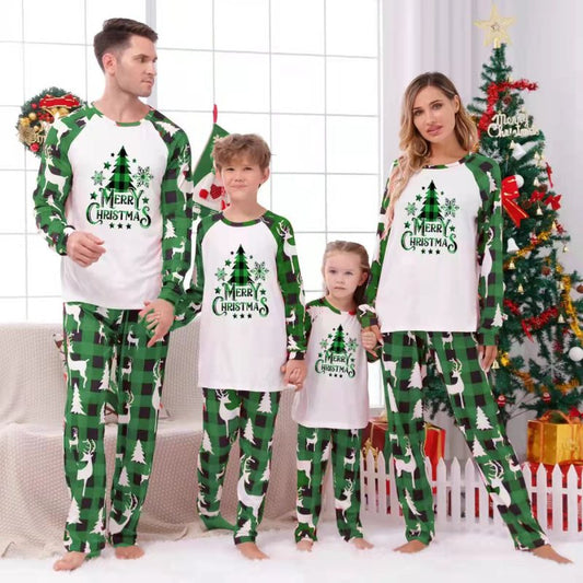 Merry Christmas Family Kids Plaid Tree Pajamas 2 Piece Set Christmas Pajamas - Chuzko Women Clothing