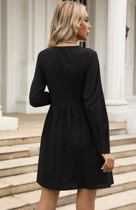 Cotton A-Line Long Sleeve Button Shirt Dress Cotton Dresses - Chuzko Women Clothing