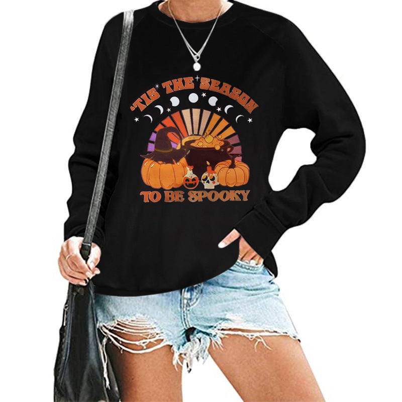Halloween Pumpkin Ghost Print Sweatshirt Sweatshirts - Chuzko Women Clothing