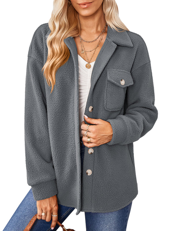 Winter Essential: Faux Fur Fabric, Side Flap Pocket, Plush Jacket Jackets - Chuzko Women Clothing