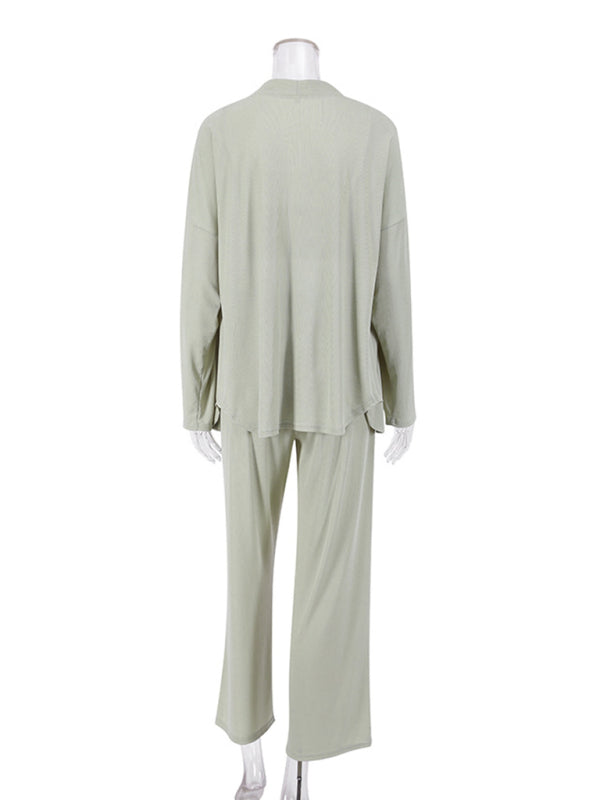 Lounge Pajamas Set 3-Pc Pants + Cardigan + Cami Top Loungewear - Chuzko Women Clothing