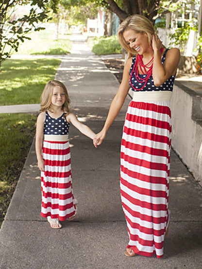 Celebrate in Style: Women's National Flag Stripe Maxi Tank Dress Dress - Chuzko Women Clothing