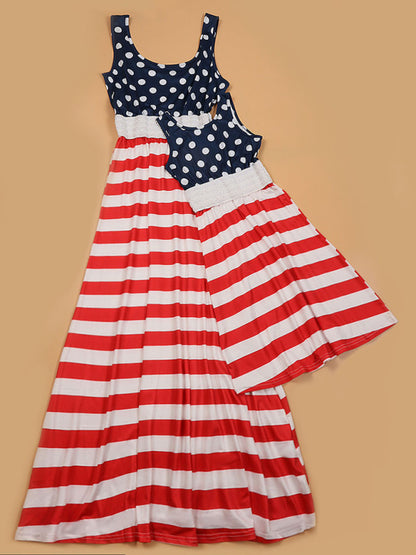 Celebrate in Style: Women's National Flag Stripe Maxi Tank Dress Dress - Chuzko Women Clothing