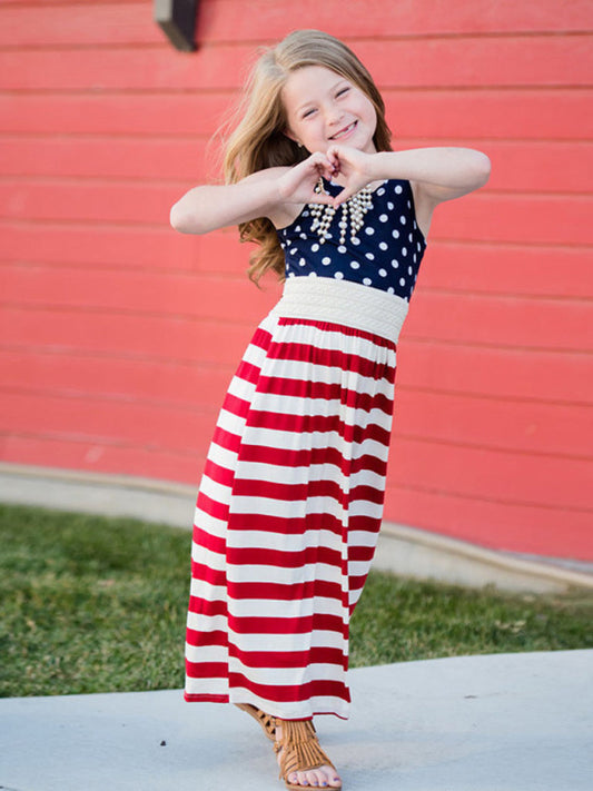 Celebrate in Style: Kids National Flag Maxi Tank Dress Dress - Chuzko Women Clothing