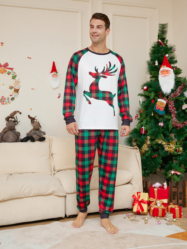 Festive Family Fun: Matching Plaid Reindeer Pajama Sets for Thanksgiving & Christmas Xmas Pajamas - Chuzko Women Clothing