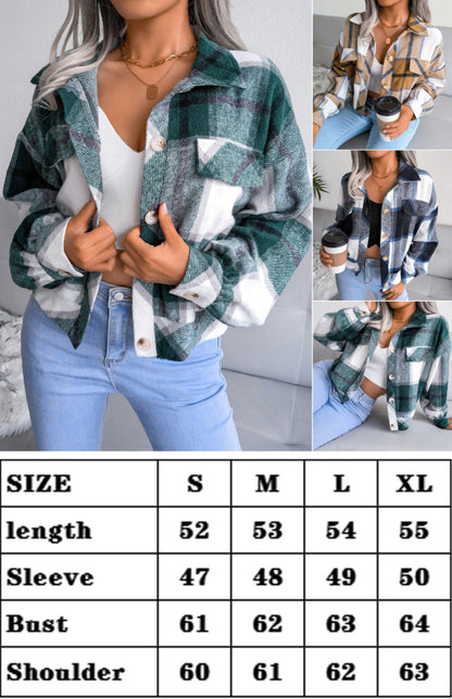 Plaid Tweed Crop Jacket Plaid Jackets - Chuzko Women Clothing