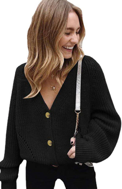 Wool Balloon Sleeve Cardigan - Oversized Sweater Sweaters & Cardigans - Chuzko Women Clothing