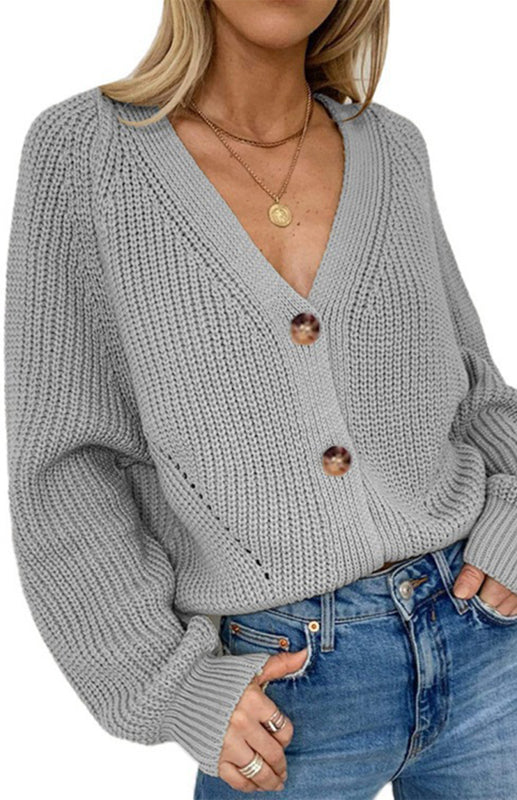Wool Balloon Sleeve Cardigan - Oversized Sweater Sweaters & Cardigans - Chuzko Women Clothing