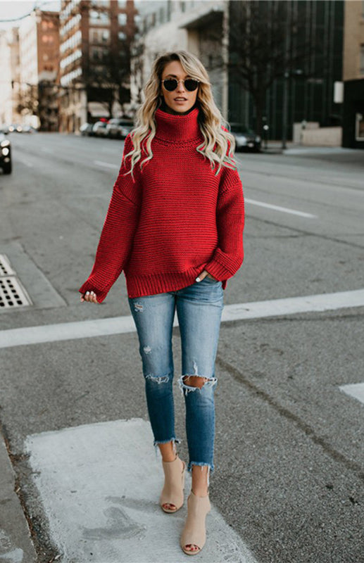 Thick Knitted Chunky Turtle Neck Sweater Knit Sweaters - Chuzko Women Clothing