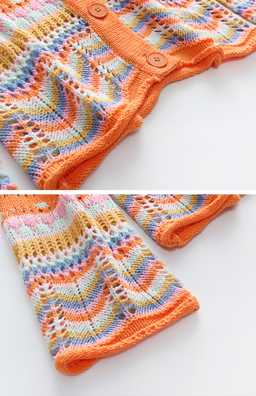 Rainbow Crochet Button-down Sweater Sweaters - Chuzko Women Clothing