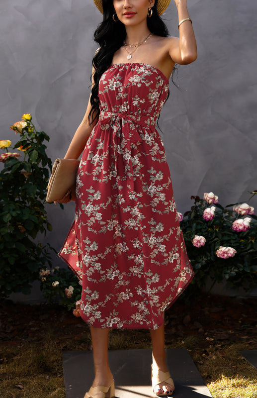 Flirty Strapless Midi Dress Dress - Chuzko Women Clothing