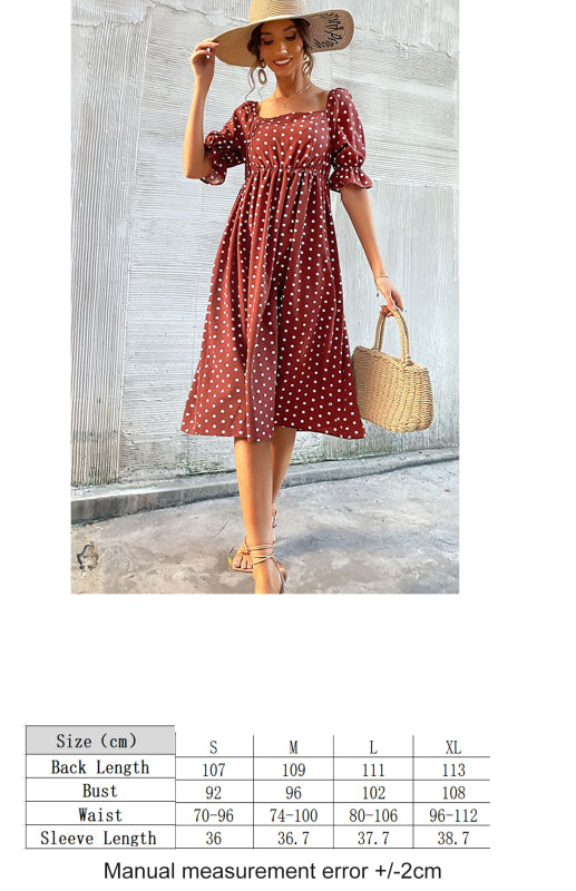 Polka Dot Midi Dress with Flounce Sleeves and Open Back Dresses - Chuzko Women Clothing