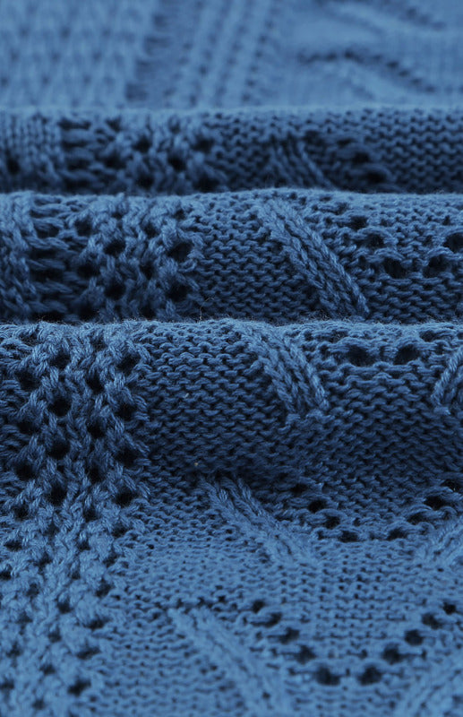 Solid Crochet Wool Knit Long Sleeve Sweater Crochet Sweaters - Chuzko Women Clothing