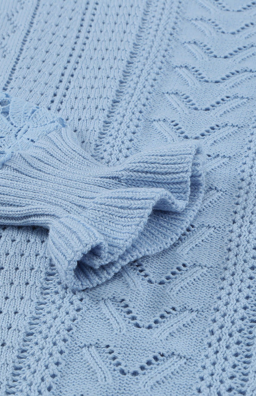 Solid Crochet Wool Knit Long Sleeve Sweater Crochet Sweaters - Chuzko Women Clothing