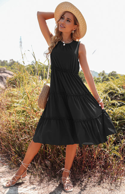 Feminine and Stylish Tiered Midi Dress: Versatile for Any Occasion! Tiered Dress - Chuzko Women Clothing