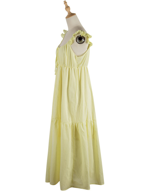 Women's Romantic Cotton Cami Maxi Dress for Vacation Glam Maxi Dresses - Chuzko Women Clothing