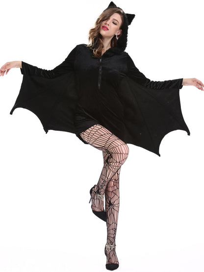 Spooktacular Vampire Look: Gothic Plush Hooded Bat Costume Halloween Costume - Chuzko Women Clothing