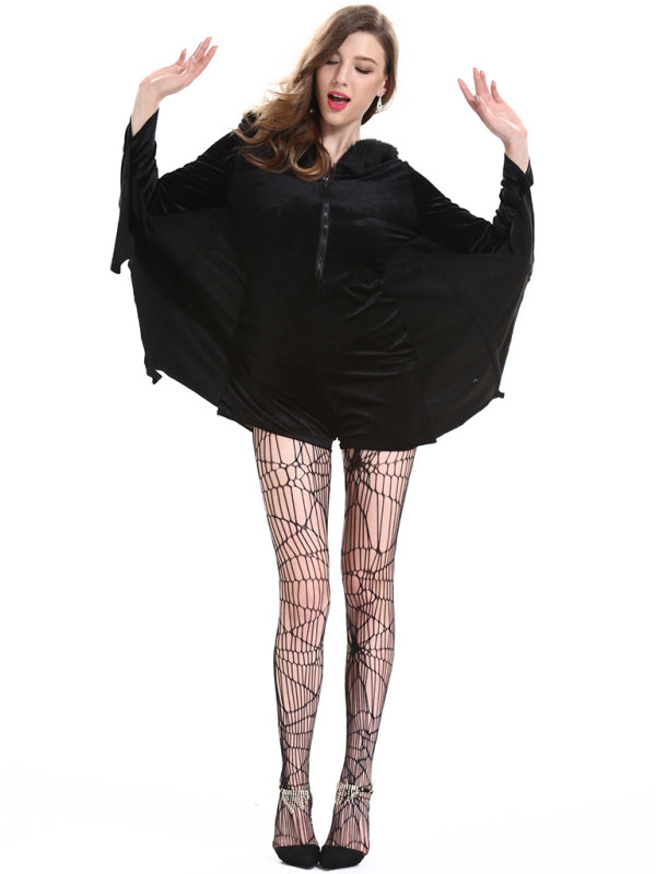 Spooktacular Vampire Look: Gothic Plush Hooded Bat Costume Halloween Costume - Chuzko Women Clothing