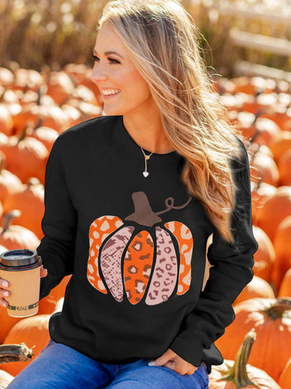 Pumpkin Print Sweatshirt - Perfect for Halloween Sweatshirts - Chuzko Women Clothing