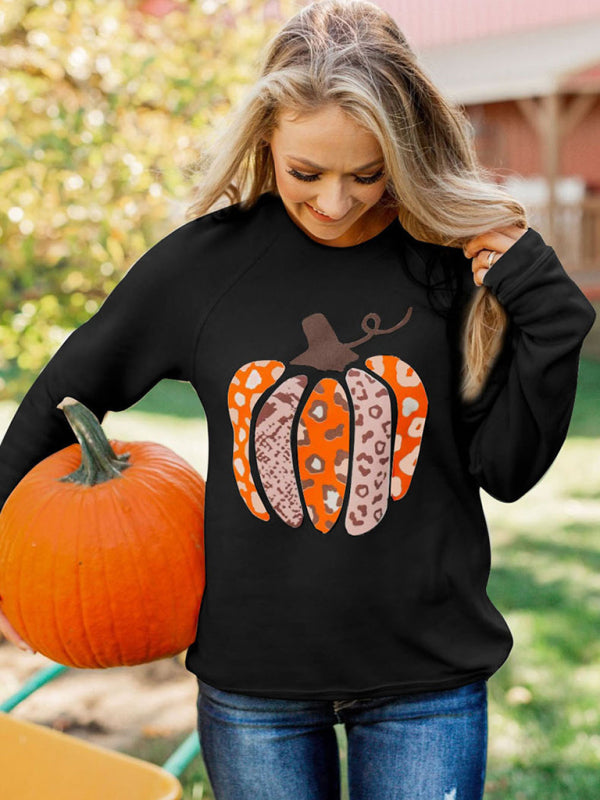 Pumpkin Print Sweatshirt - Perfect for Halloween Sweatshirts - Chuzko Women Clothing