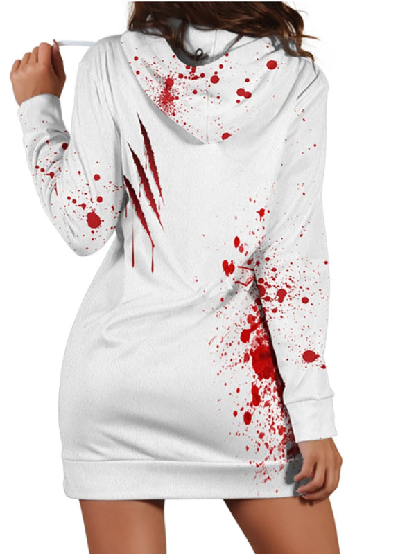 Bloody Stained Halloween Hoodie Dress Hoodies - Chuzko Women Clothing