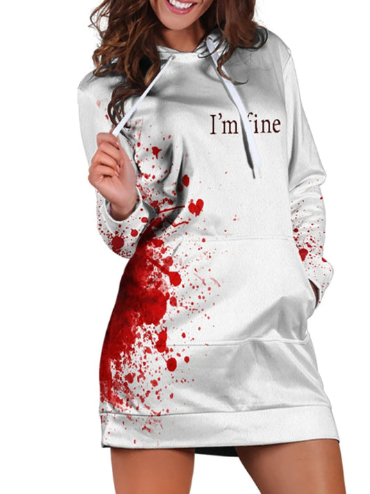 Bloody Stained Halloween Hoodie Dress Hoodies - Chuzko Women Clothing