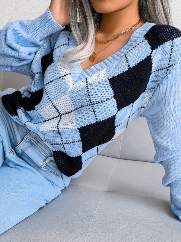 Diamond Sweater: Women's Fall/Winter Knit Pullover - Fashion Essential Sweaters - Chuzko Women Clothing
