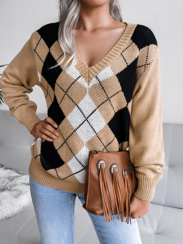 Diamond Sweater: Women's Fall/Winter Knit Pullover - Fashion Essential Sweaters - Chuzko Women Clothing