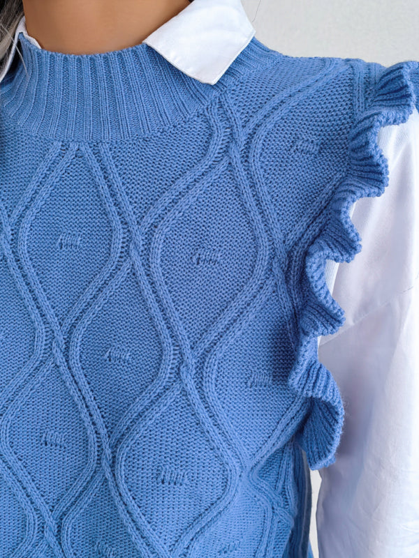 Diamond Knit High Neck Sweater Vest Sweater Vests - Chuzko Women Clothing